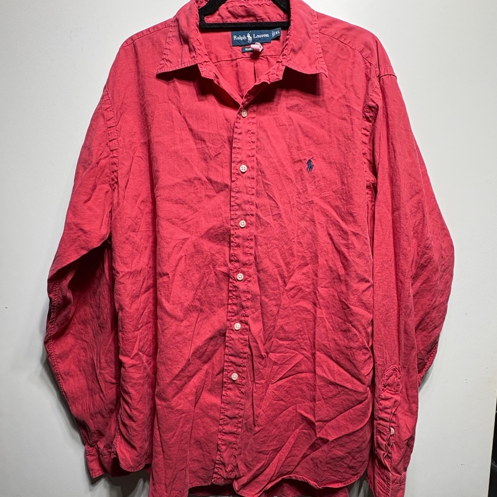 Ralph Lauren Classic Fit Shirt Mens XL Red Long Sleeve Cotton Button Down Pony